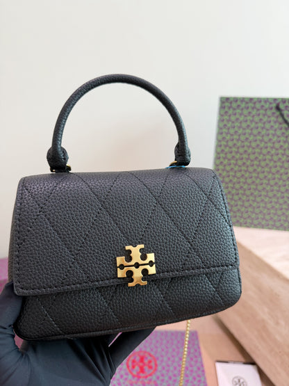 Cuero | Quilted Top Handle Mini Bag Black