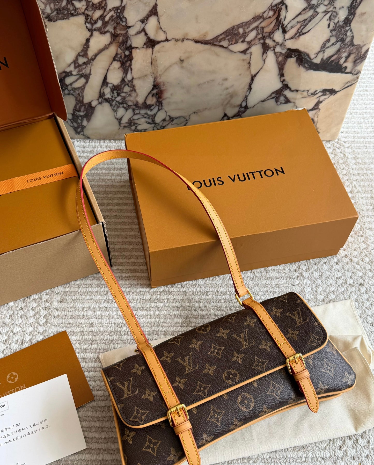 Cuero | Monogram Baguette Shoulder Bag Brown