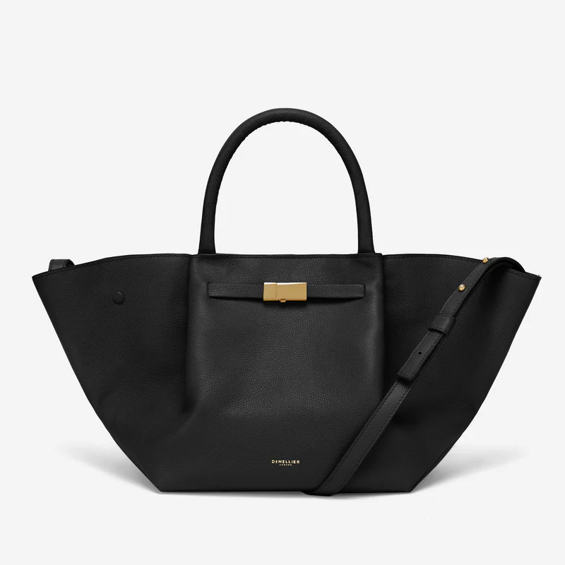 Cuero | Demellier The Midi New York Black small Grain Ecru Stitching