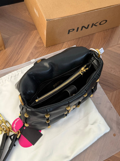 Cuero | Pleated Love Bird Flap Chain Crossbody Bag - Black