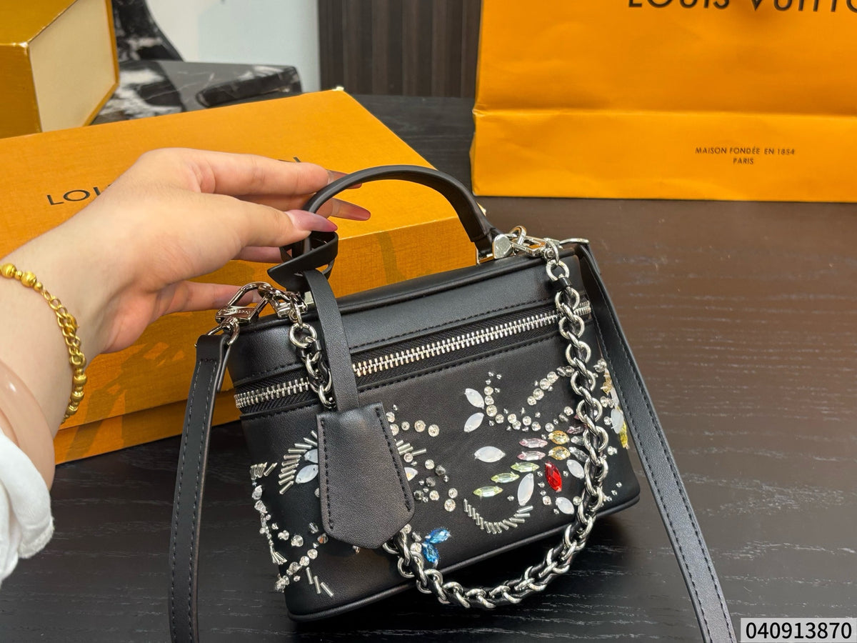 Cuero | Jewel Embellished Mini Vanity Chain Crossbody - Black