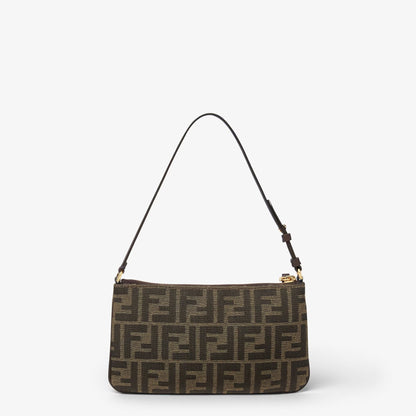 Cuero | Flat Baguette Pouch Tobacco brown FF jacquard fabric pouch