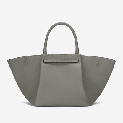 Cuero | Demellier The Midi New York Stone Grey Small Grain Ecru Stitching