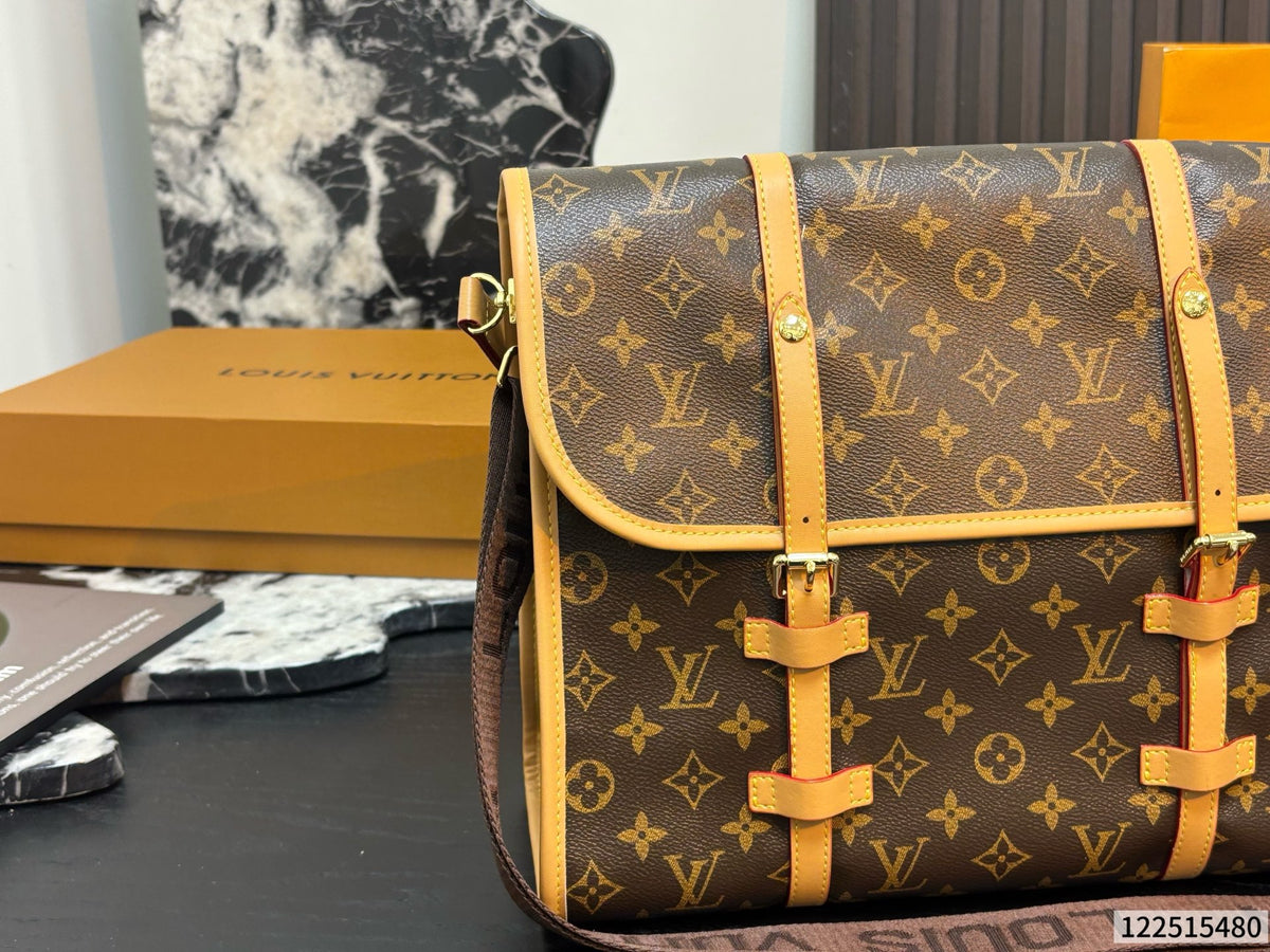 Cuero | Signature Monogram Buckle Flap Messenger Bag - Brown Monogram