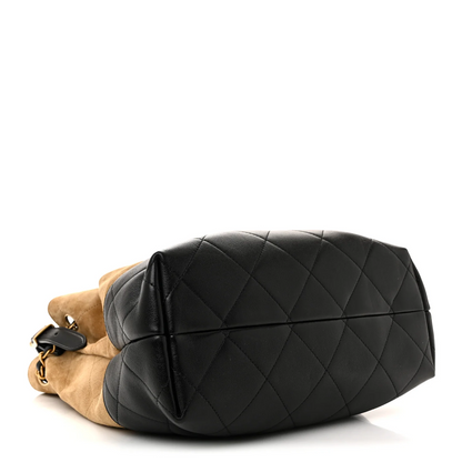 Cuero | Suede Calfskin Shiny Lambskin Quilted Shopping Bag Beige Black