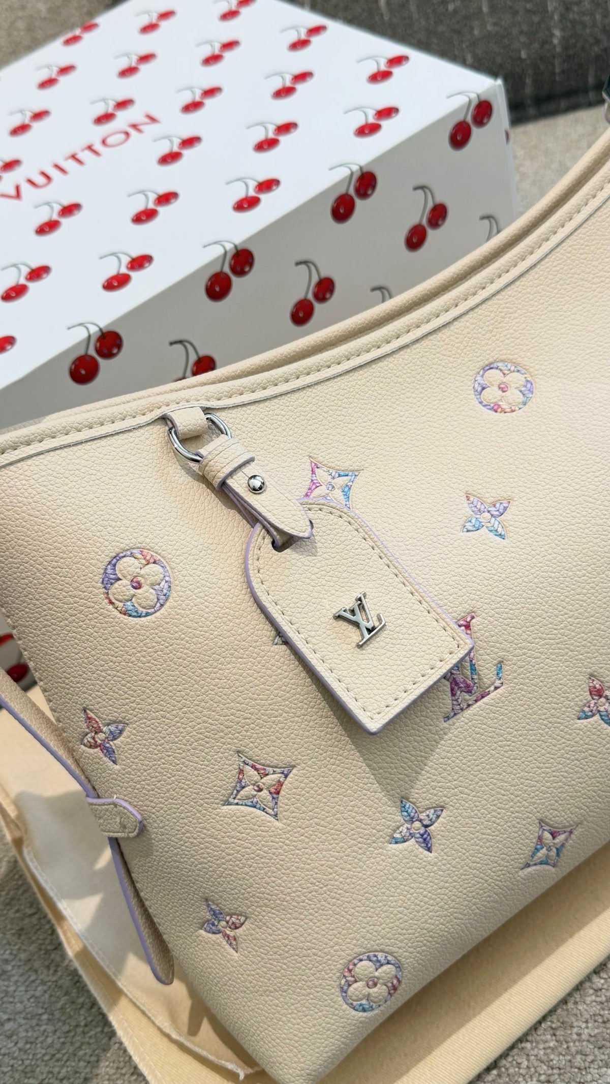 Cuero | Pastel Embroidered Monogram Shoulder Hobo Bag - Cream