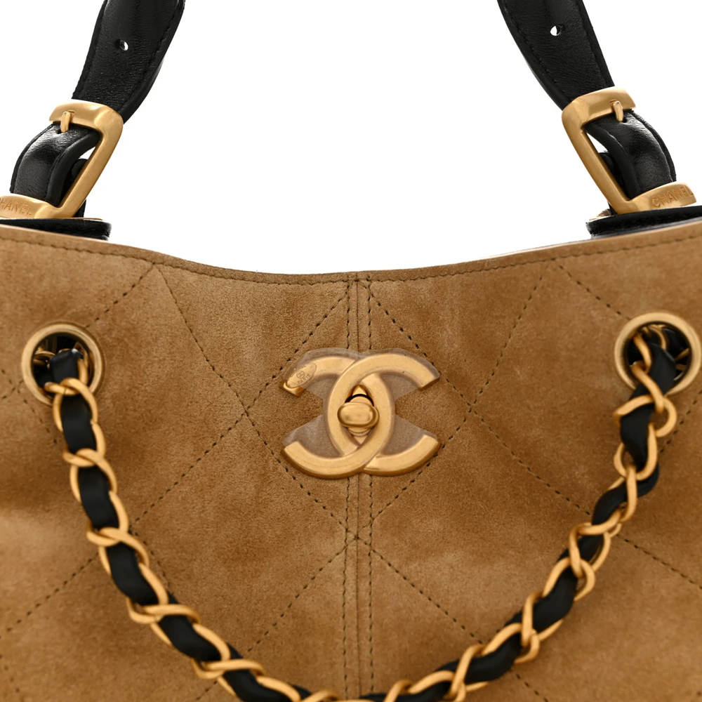 Cuero | Suede Calfskin Shiny Lambskin Quilted Shopping Bag Beige Black