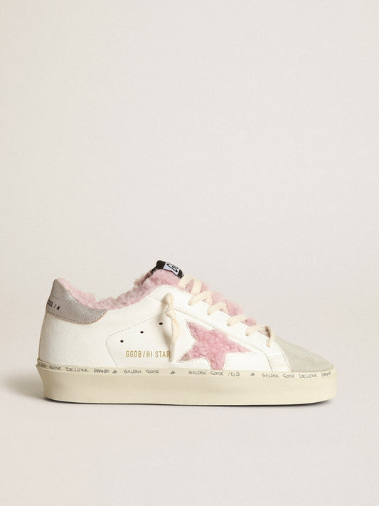 Cuero | Women's Hi Star in white nappa with pink shearling star and lining