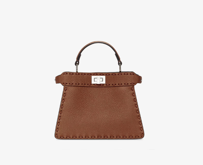 Cuero | Peekaboo ISeeU Petite Brown Selleria bag with 306 hand-sewn topstitches