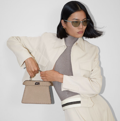 Cuero | Peekaboo ISeeU Petite Dove grey Selleria bag with 306 hand-sewn topstitches