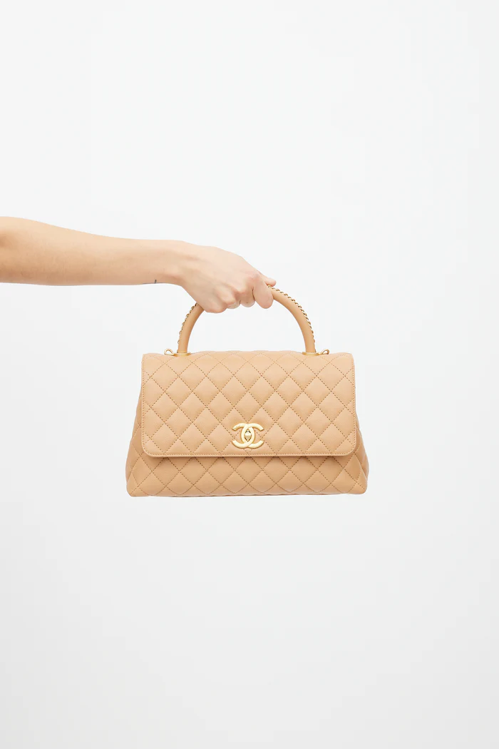 Cuero | Beige Quilted Leather Small Coco Bag