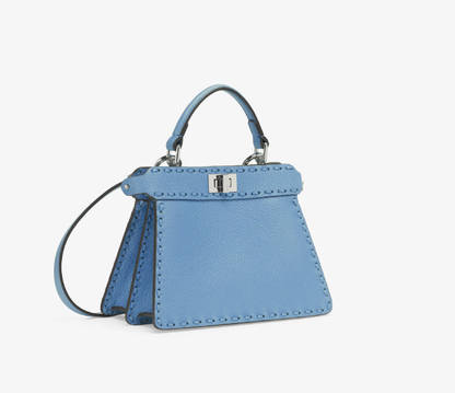 Cuero | Peekaboo ISeeU Petite Blue Selleria bag with 306 hand-sewn topstitches
