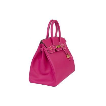 Cuero | Birkin Hot Pink Leather Gold Hardware