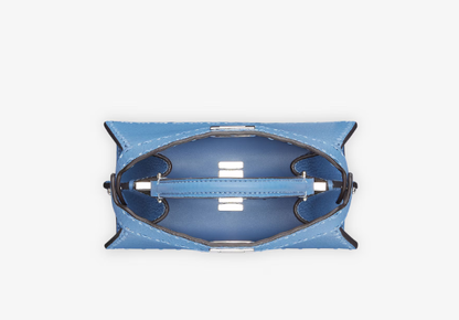 Cuero | Peekaboo ISeeU Petite Blue Selleria bag with 306 hand-sewn topstitches