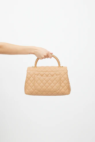 Cuero | Beige Quilted Leather Small Coco Bag