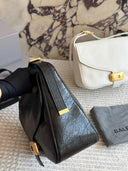 Balenciaga Soft Saddle Shoulder Bag – Black Cracked Leather with Gold Hardware