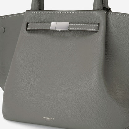 Cuero | Demellier The Midi New York Stone Grey Small Grain Ecru Stitching