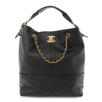 Cuero | Suede Calfskin Shiny Lambskin Quilted Shopping Bag Black