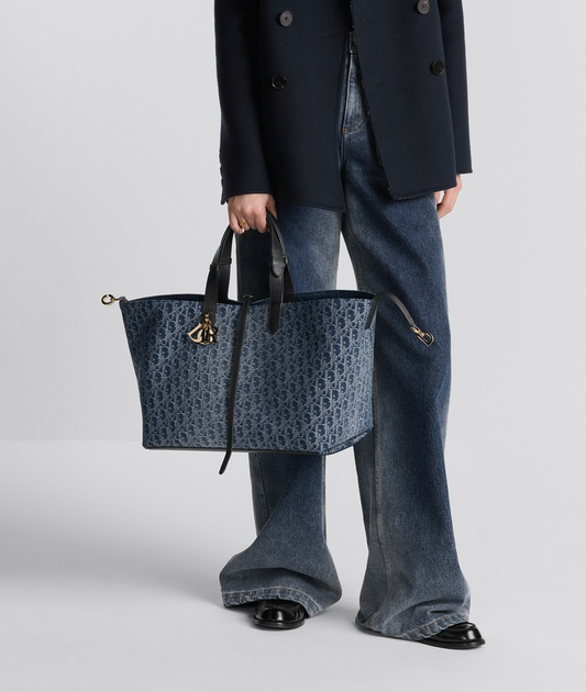 Cuero | Large Toujours Blue Denim Oblique Jacquard Bag