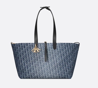 Cuero | Large Toujours Blue Denim Oblique Jacquard Bag