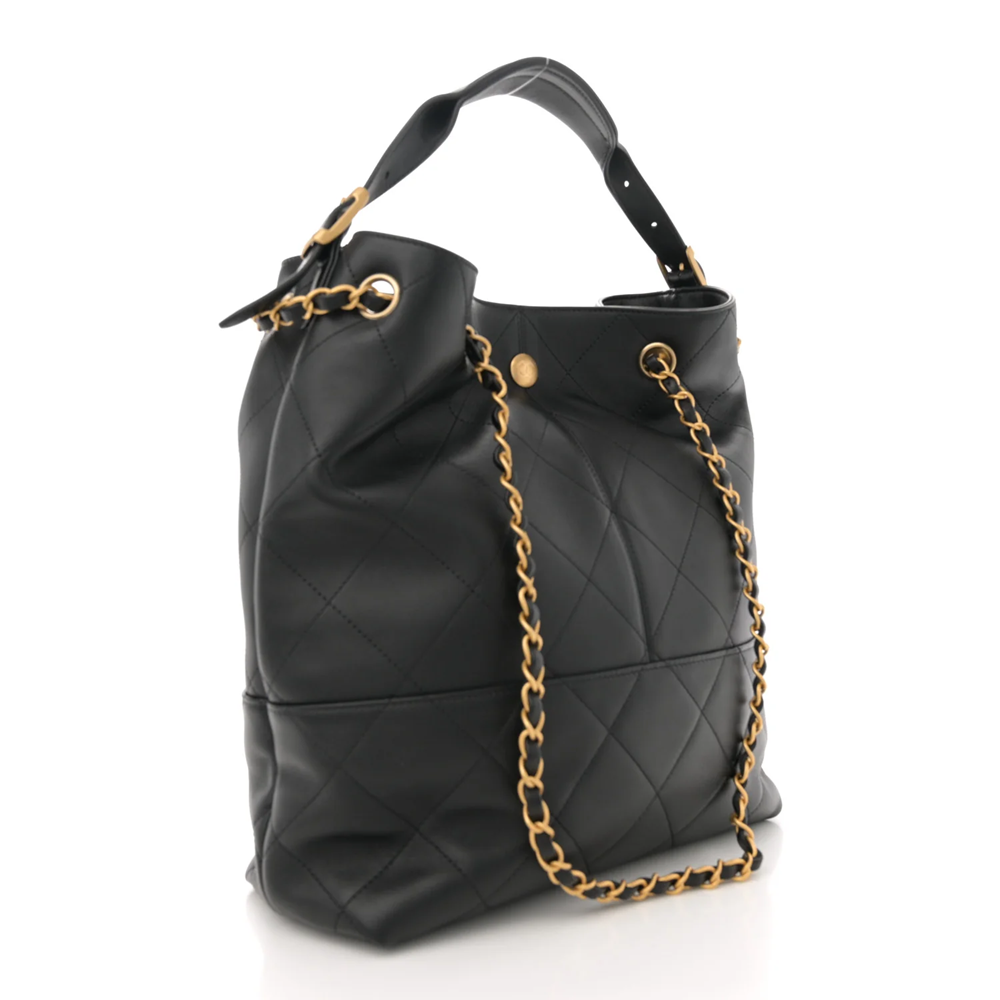 Cuero | Suede Calfskin Shiny Lambskin Quilted Shopping Bag Black