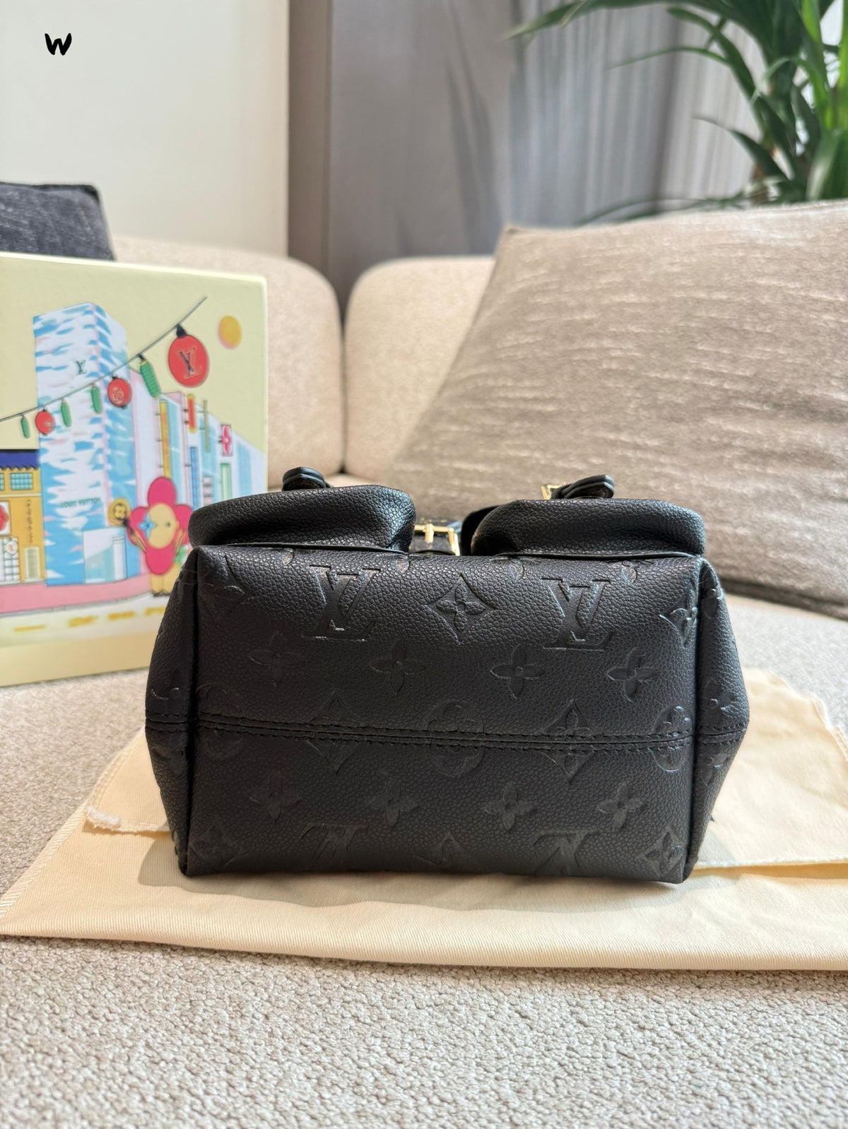 Cuero | Embossed Monogram Dual Pocket Mini Backpack - Black