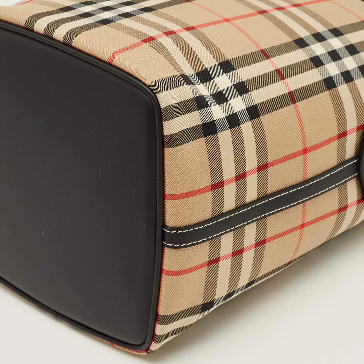Cuero | Ashby Archive Beige Check Fabric and Leather Bucket Bag