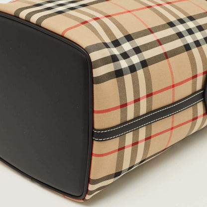 Cuero | Ashby Archive Beige Check Fabric and Leather Bucket Bag