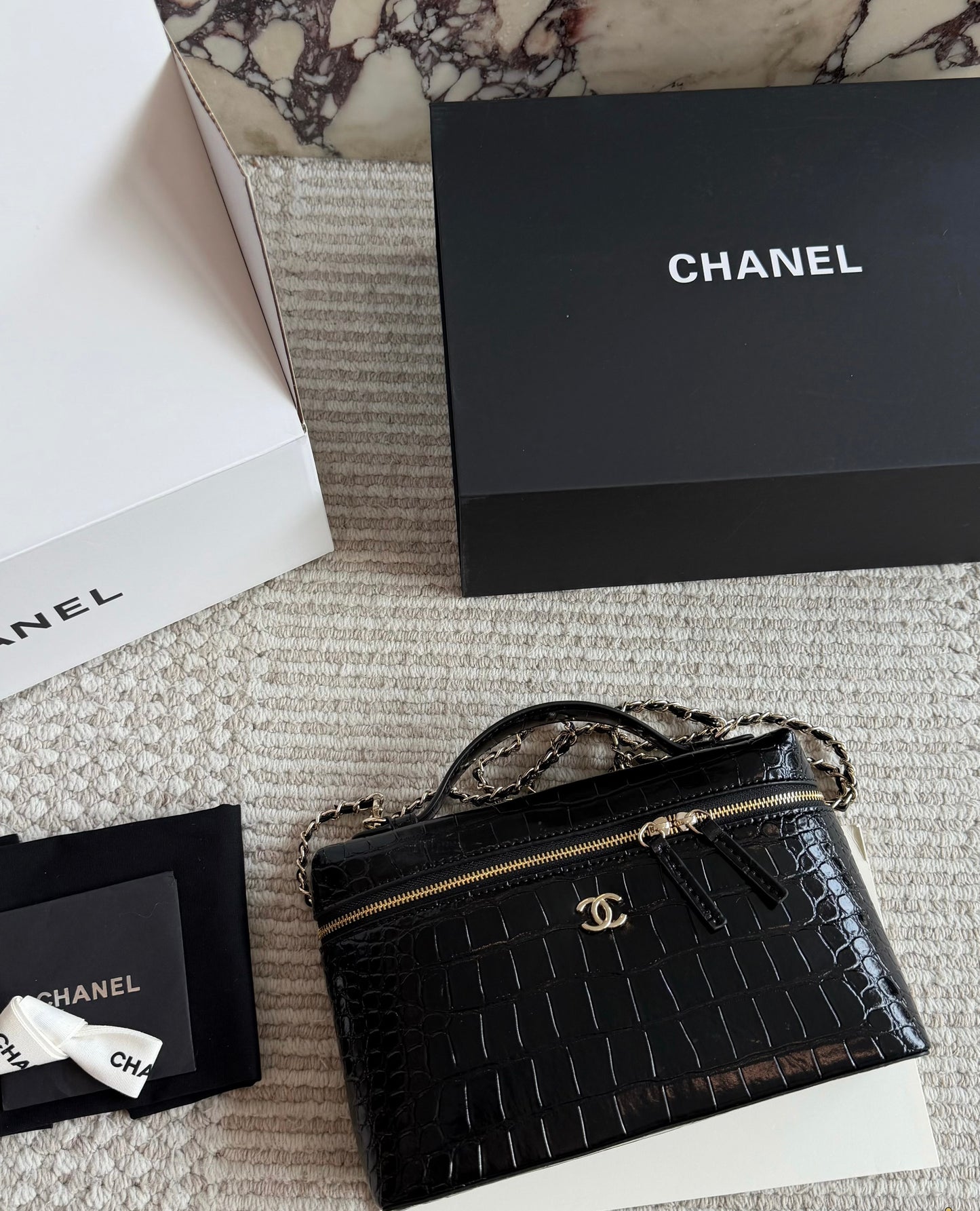 Cuero | Crocodile Embossed Vanity Bag
