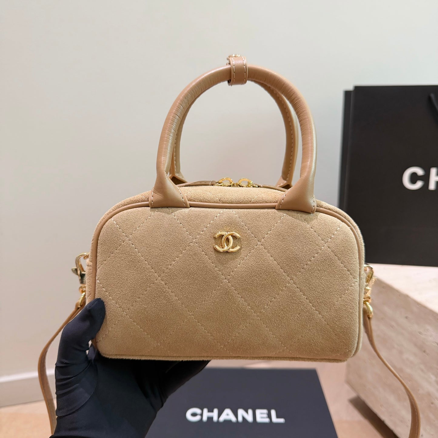 Cuero | Quilted Suede Mini Bowling Bag