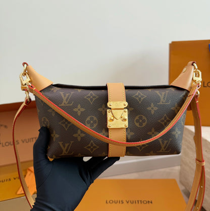 Cuero | Monogram Print Buckle Strap Shoulder Hobo Bag - Monogram Brown