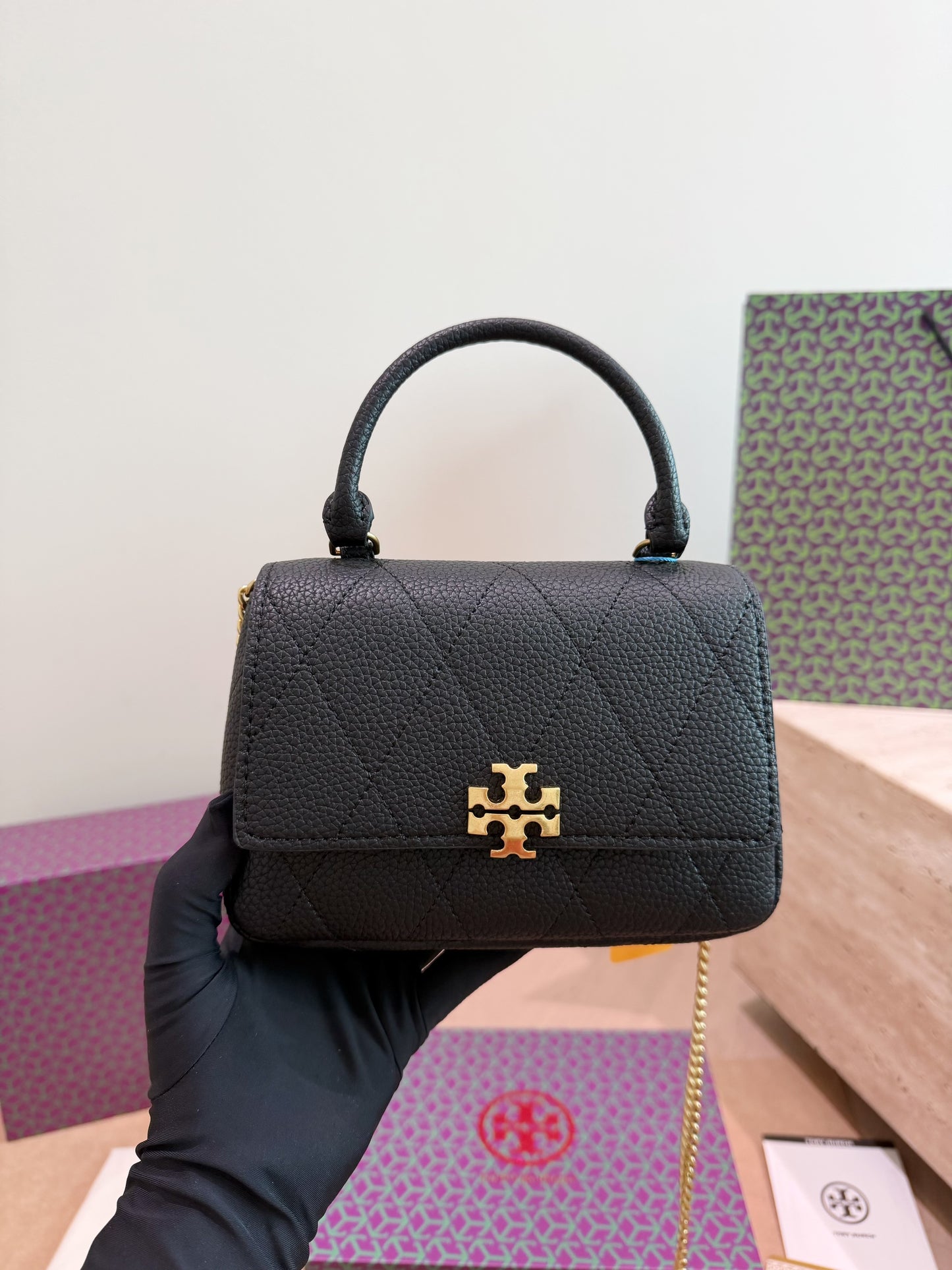 Cuero | Quilted Top Handle Mini Bag Black