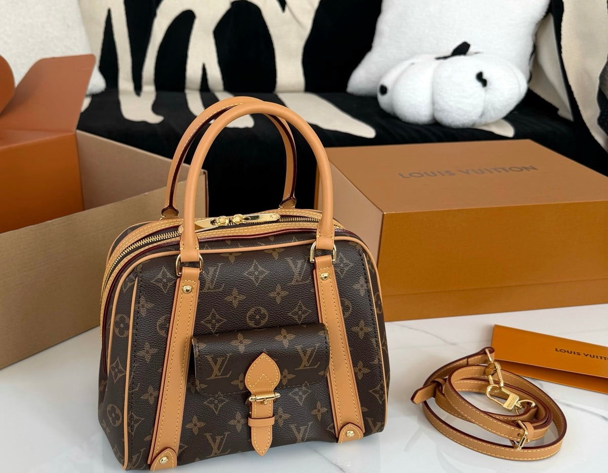 Cuero | Signature Monogram Bowling Top Handle Bag - Brown Monogram