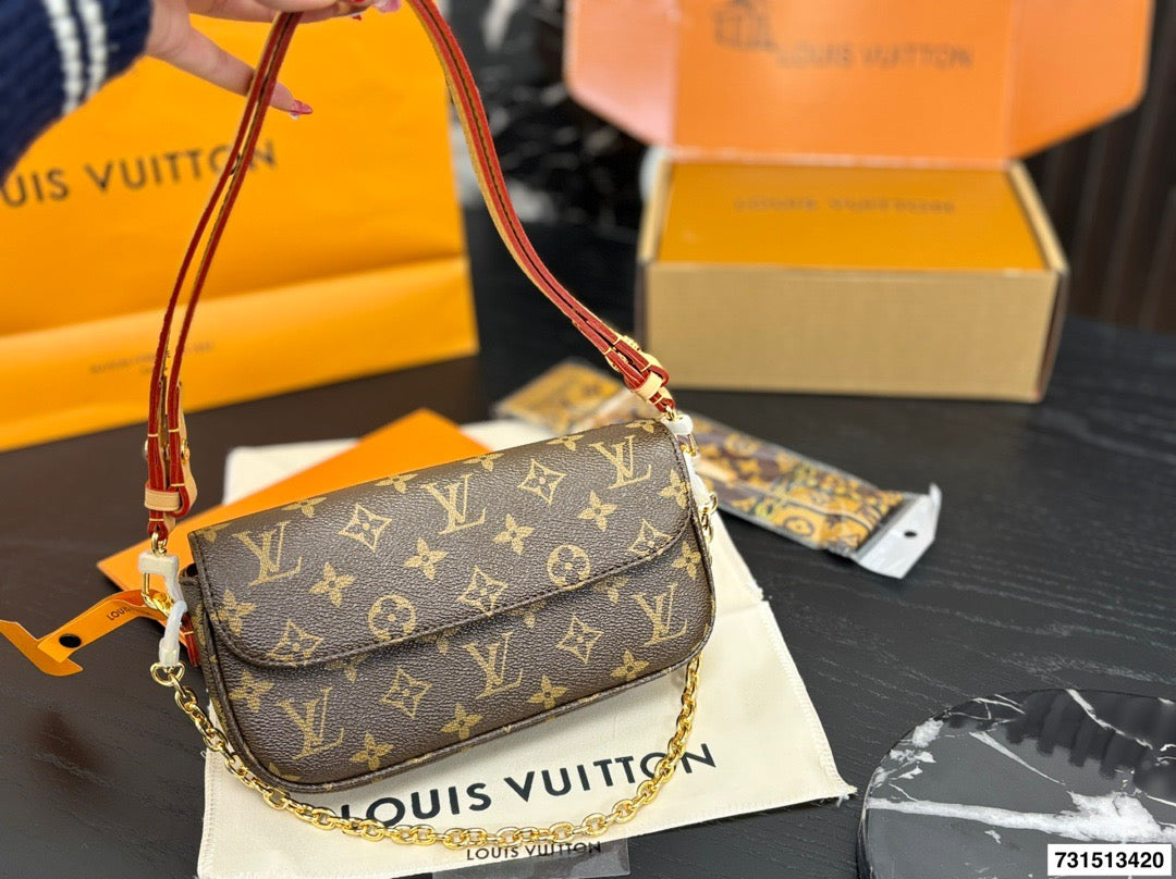 Cuero | Mini Monogram Print Flap Chain Crossbody Bag - Monogram Brown