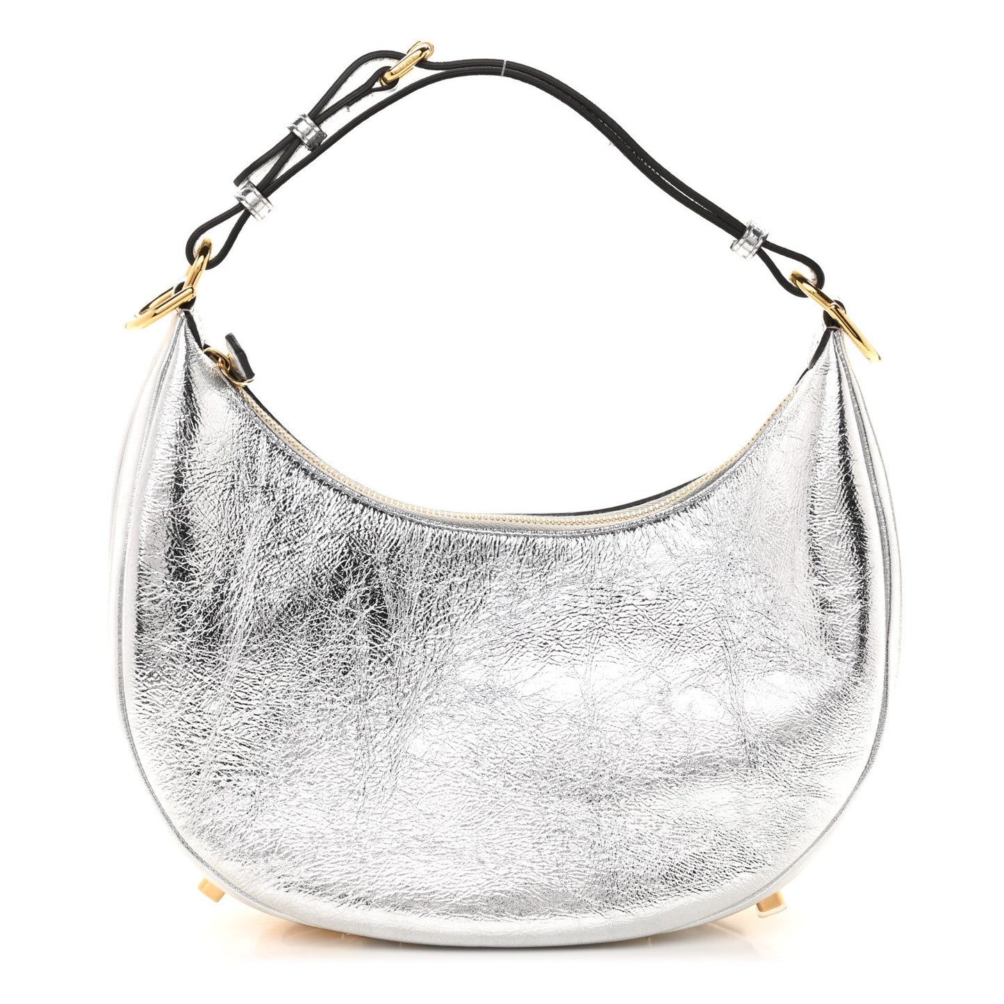 Cuero | Laminated Craquele Lambskin Small Fendigraphy Hobo Bag Argento