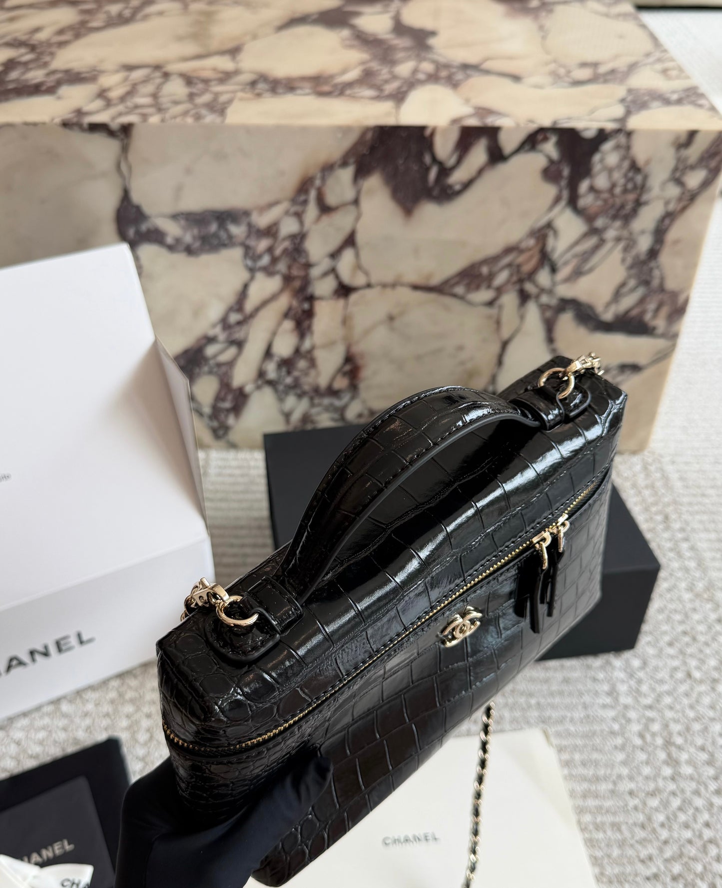 Cuero | Crocodile Embossed Vanity Bag
