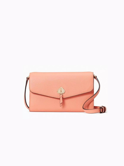 Cuero | Original Kate Spade Marti Leather Flap Wallet Crossbody Peach Orange
