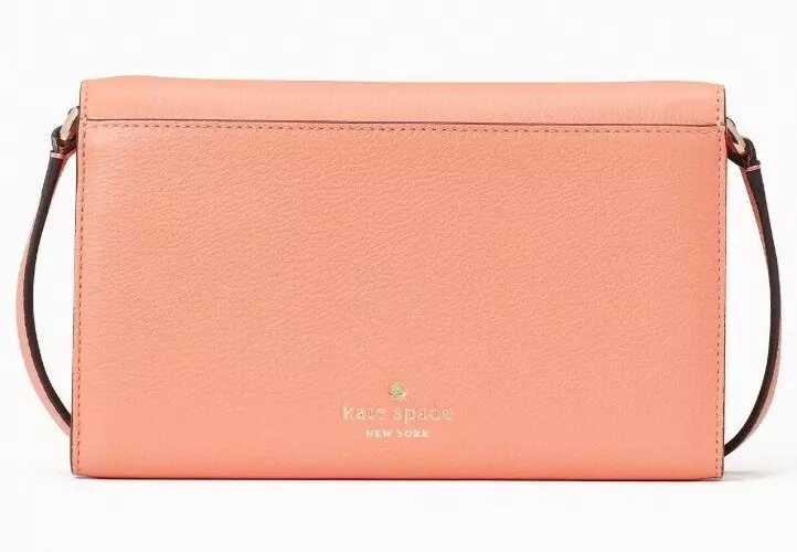 Cuero | Original Kate Spade Marti Leather Flap Wallet Crossbody Peach Orange