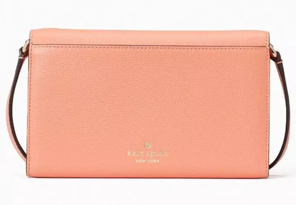 Cuero | Original Kate Spade Marti Leather Flap Wallet Crossbody Peach Orange