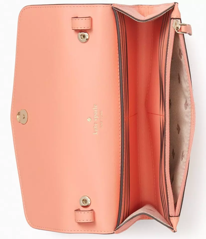 Cuero | Original Kate Spade Marti Leather Flap Wallet Crossbody Peach Orange