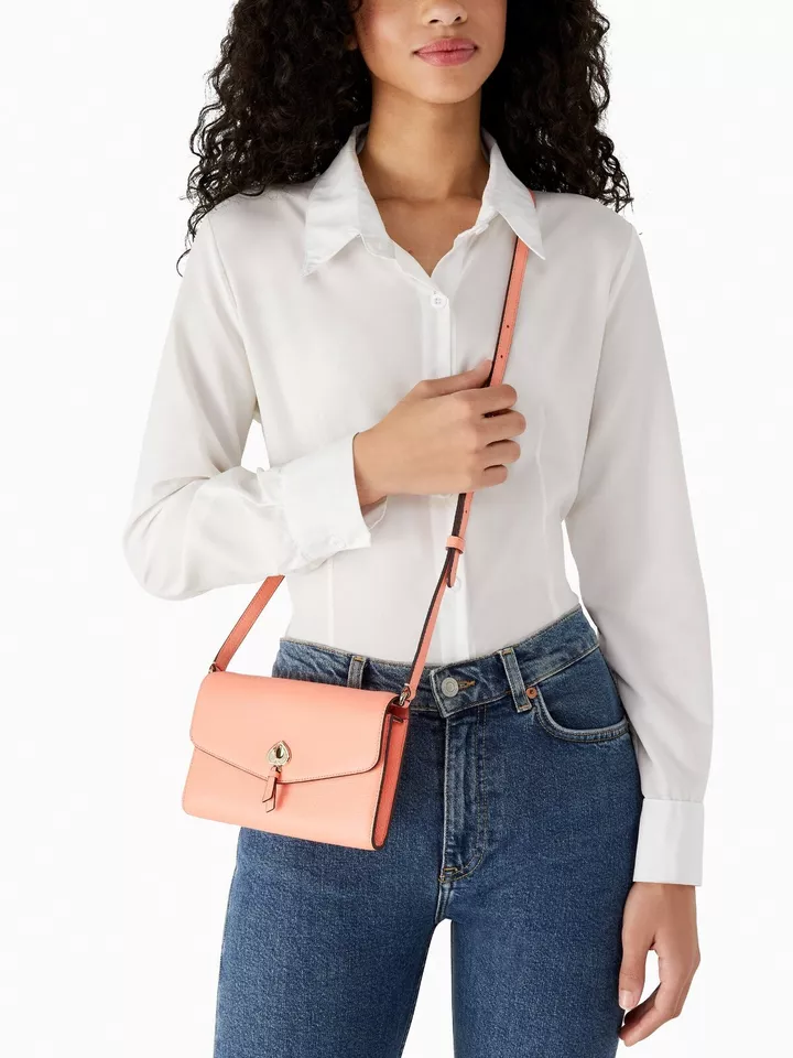 Cuero | Original Kate Spade Marti Leather Flap Wallet Crossbody Peach Orange