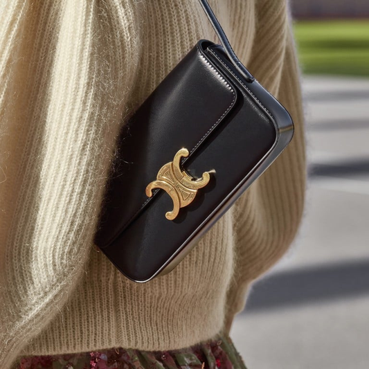 Cuero | TRIOMPHE SHOULDER BAG IN SHINY CALFSKIN BLACK