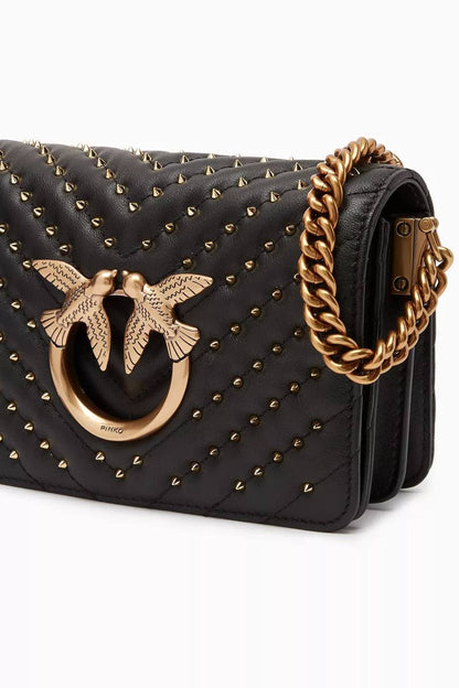 Cuero | Classic Love Click Chevron Studs Black-Antique Gold Bag