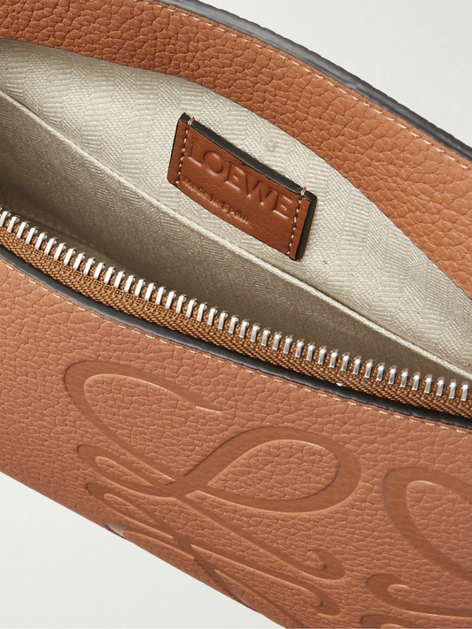 Cuero | Brand T Logo-Debossed Full-Grain Leather Pouch