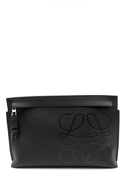 Cuero | black grained leather logo clutch