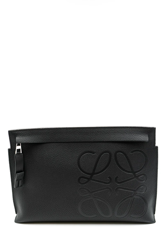 Cuero | black grained leather logo clutch