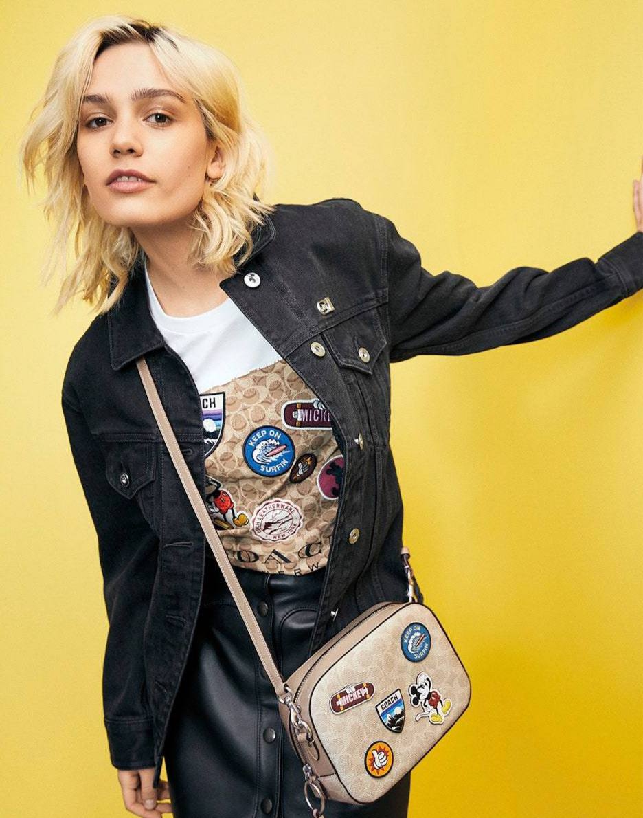 Cuero | X Disney Jamie Camera Bag In Signature Canvas With Patches CC151 Bag Gold Khaki Multi