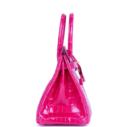 Cuero | Birkin Shiny Crocodile Gold Hardware Bag