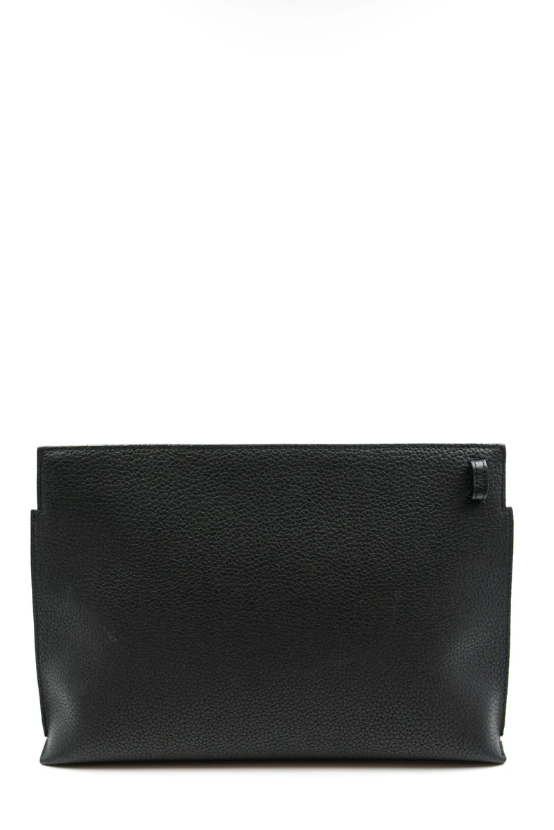 Cuero | black grained leather logo clutch