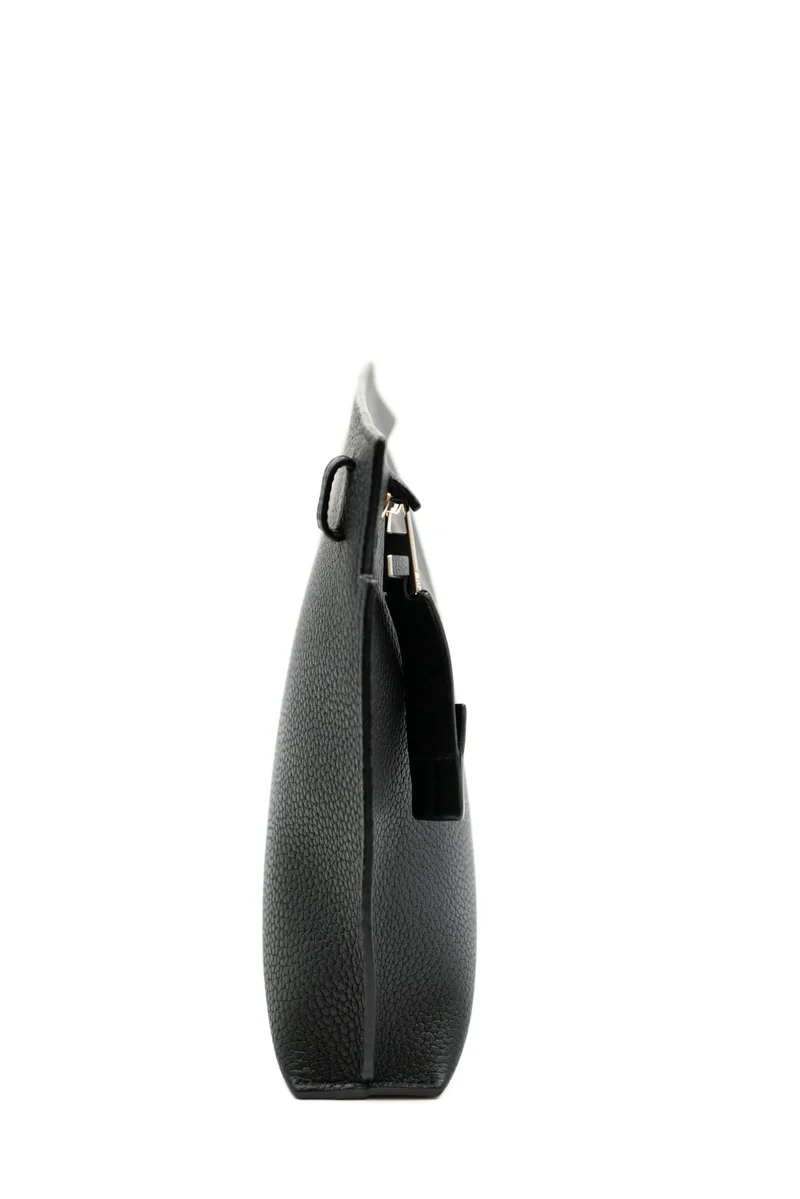 Cuero | black grained leather logo clutch
